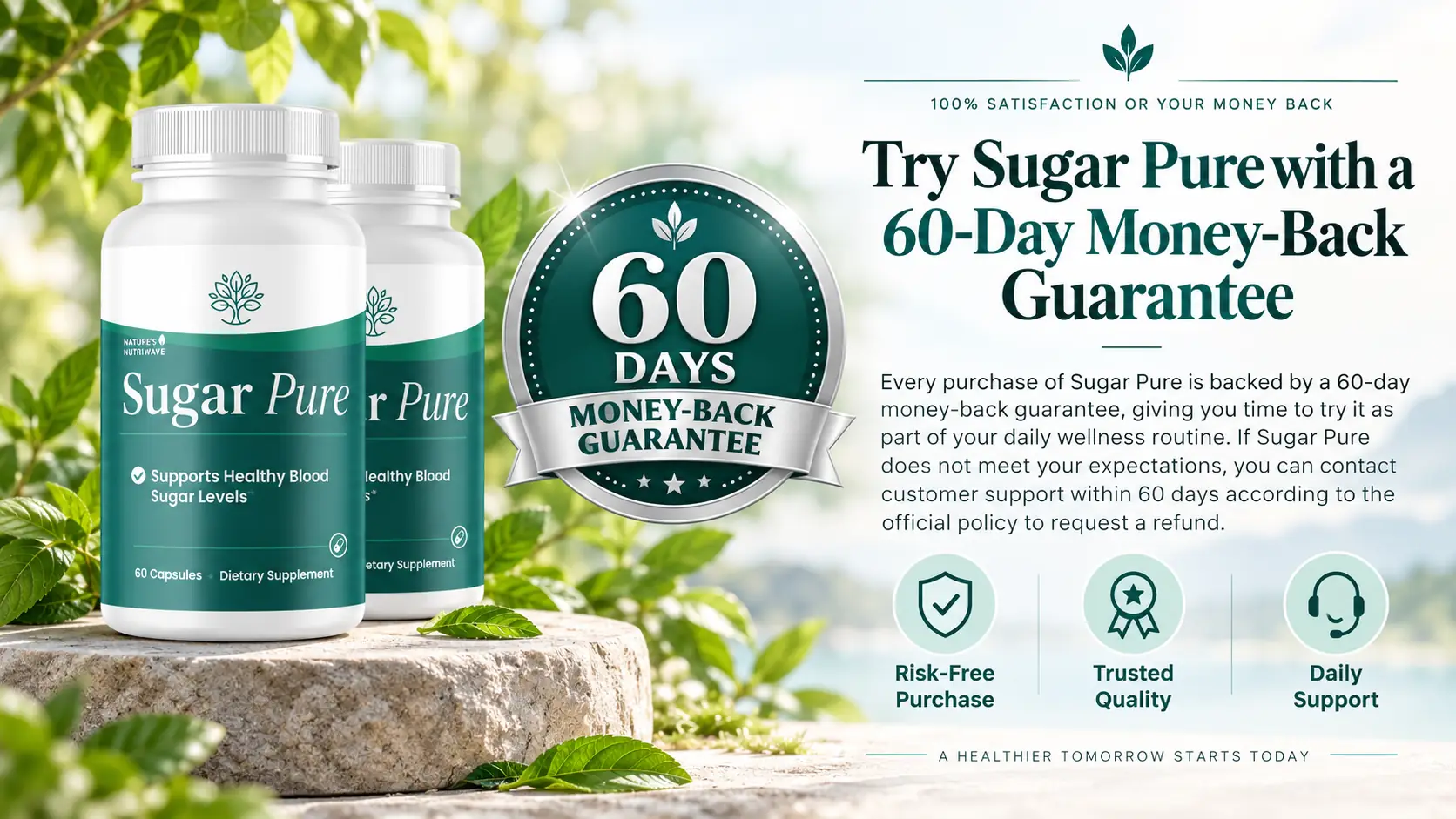 Sugar Pure 60-day money-back guarantee artwork